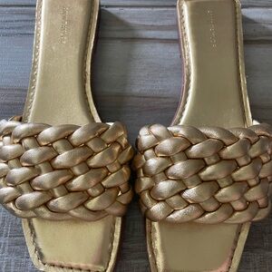 Ann Taylor Puff Leather Slide Sandals Gold